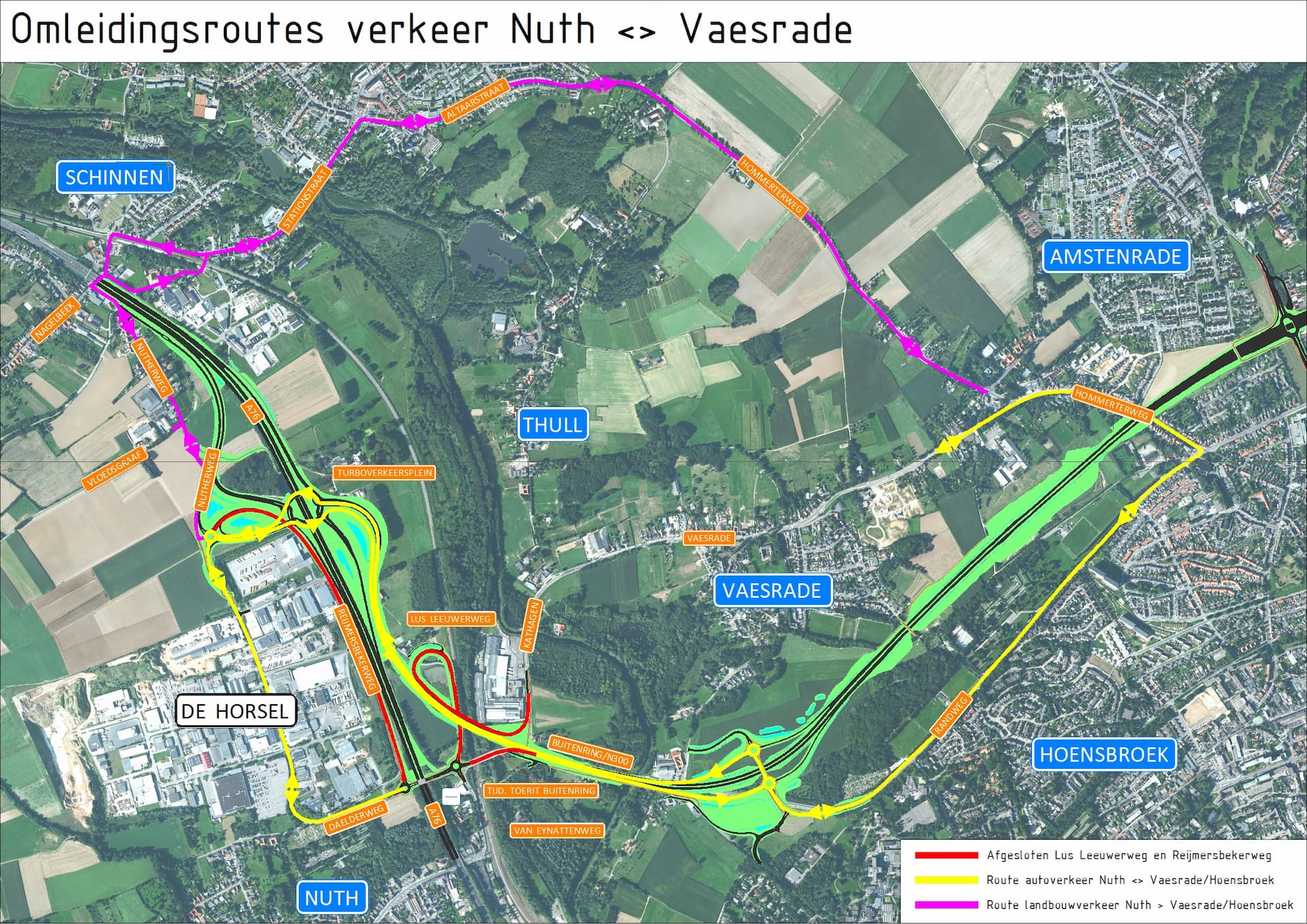 Omleidingsroutes verkeer Nuth-Vaesrade week 34 werkzaamheden Buitenring