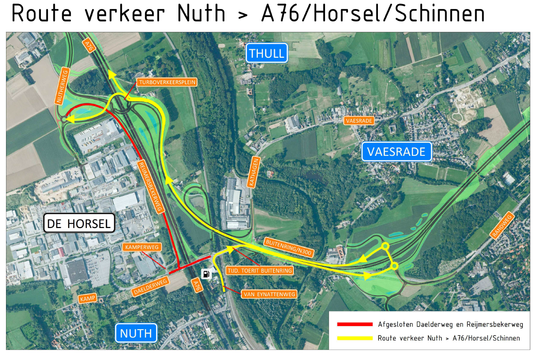 Omleidingsroute verkeer Nuth naar A76/Horsel/Schinnen