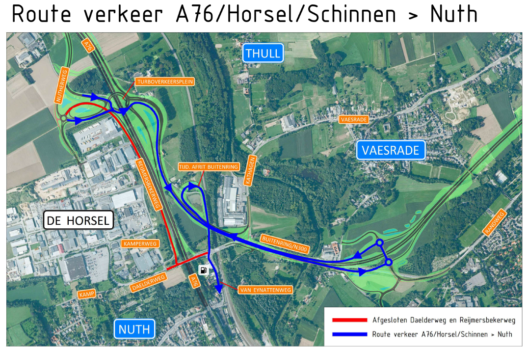 Omleidingsroute verkeer A76-Horsel-Schinnen naar Nuth