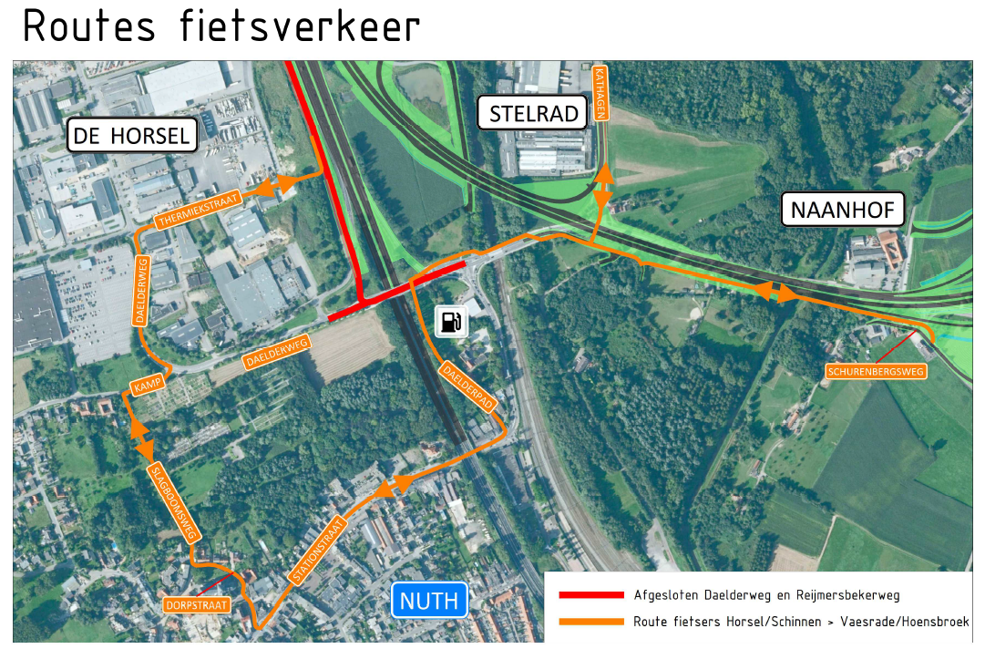 Omleidingsroutes fietsverkeer aanleg rotondes Nuth-Schinnen BPL